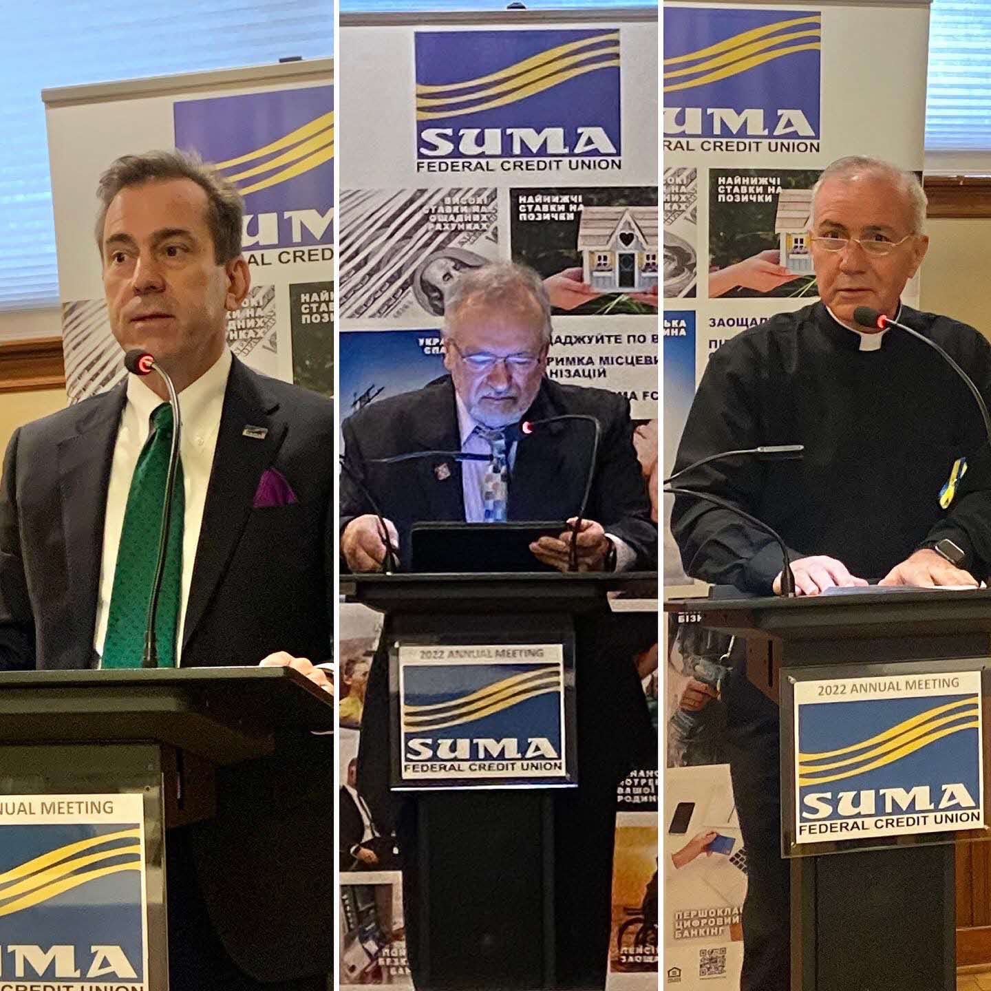 collage photo of the annual meeting attendees making speech
