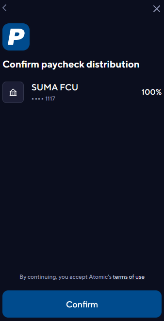 Direct Deposit Switch in SUMA app - confirmation page example