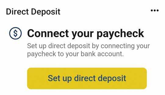 Direct Deposit Dashboard tile from SUMA Mobile Banking App