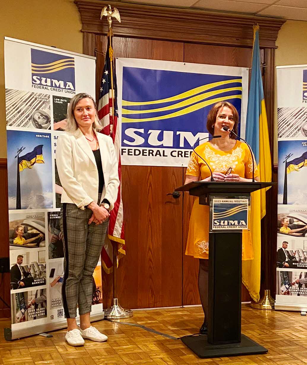 Ukrainian School Director making a speech at the annual meeting