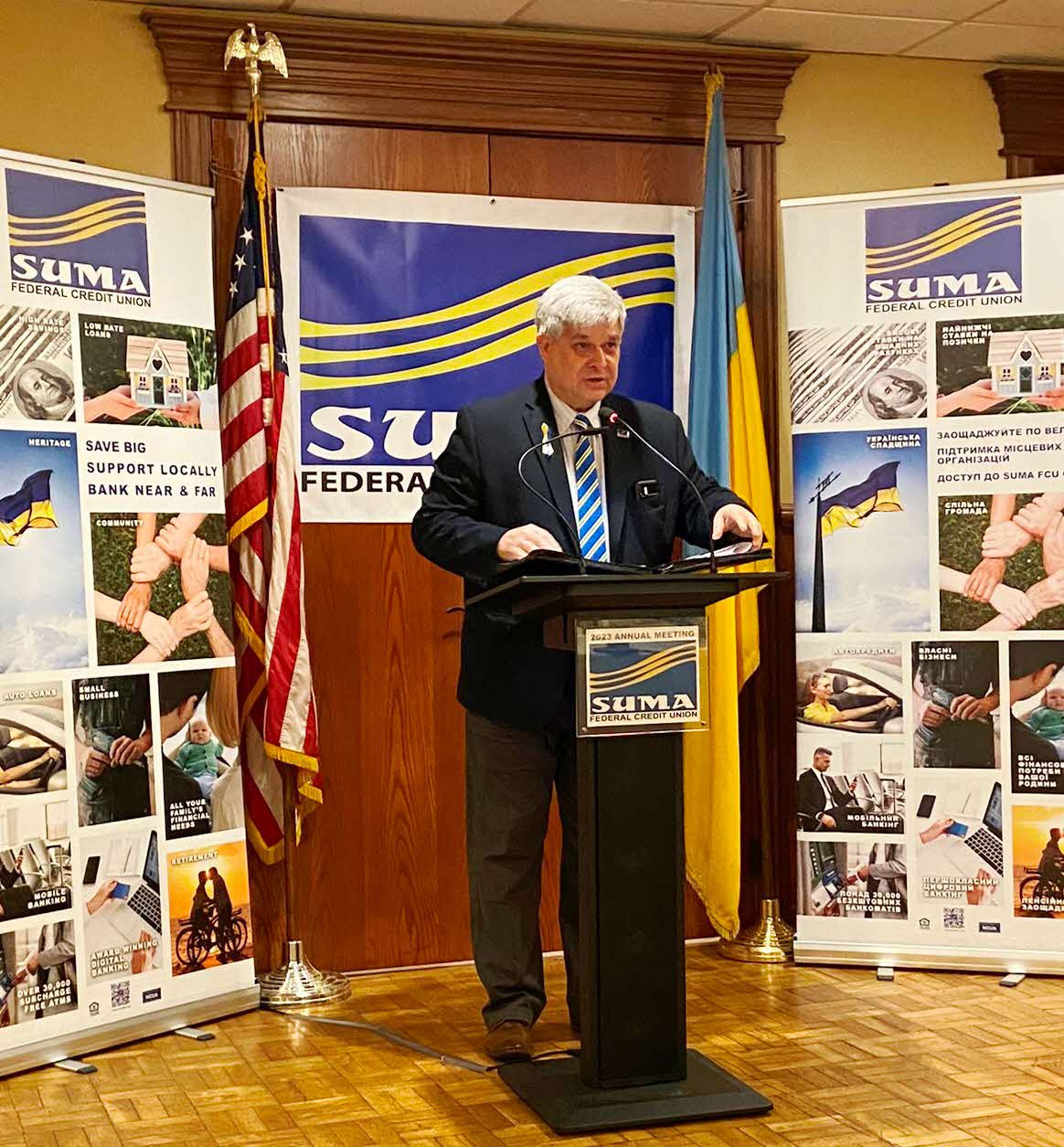 President of SUMA FCU making a speech at the annual meeting