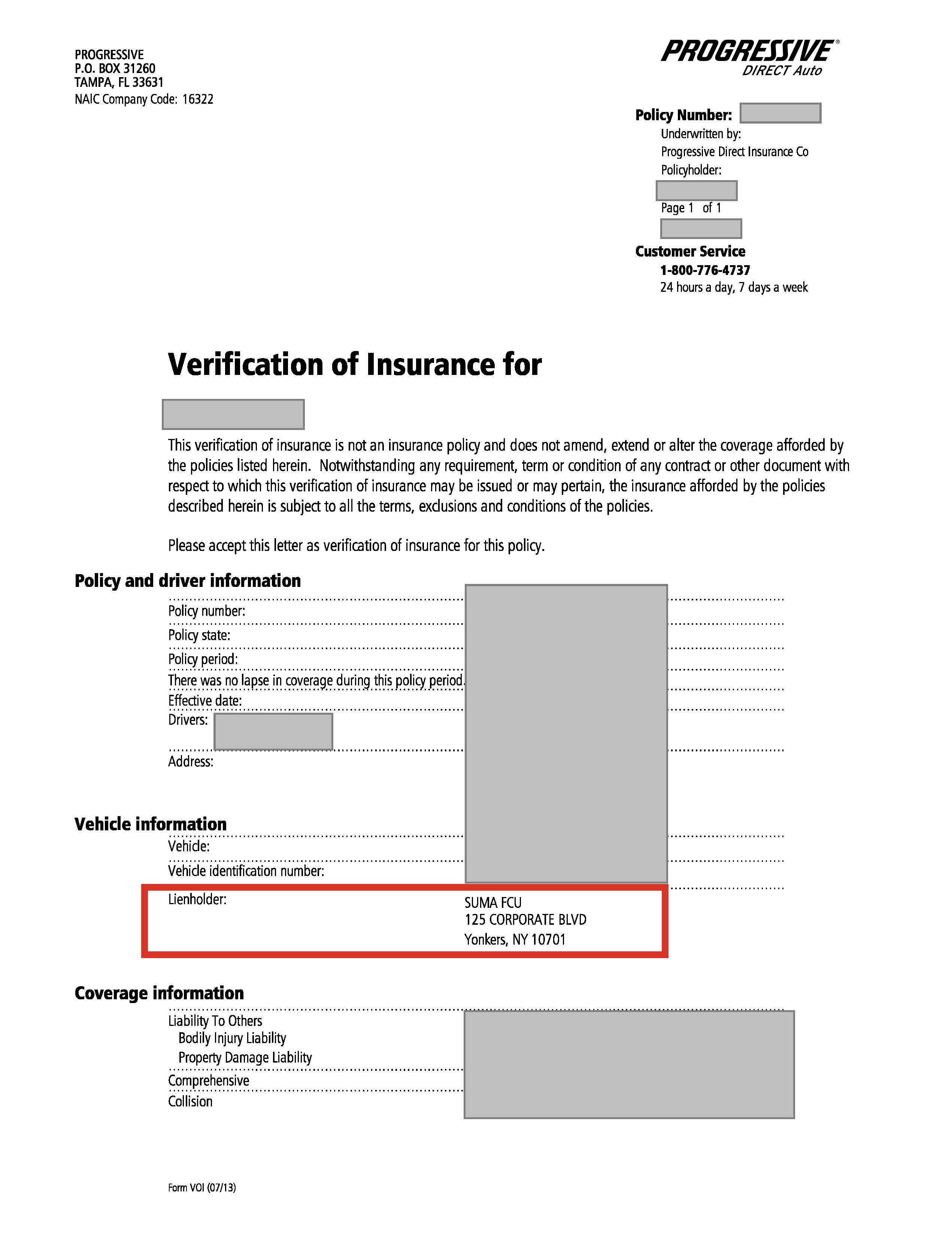 insurance binder lienholder example