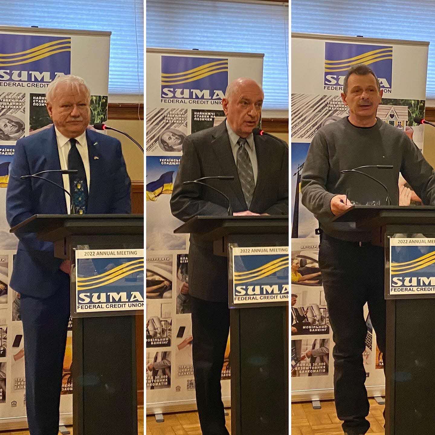 Board of Directors members of SUMA FCU making a speech at the annual meeting