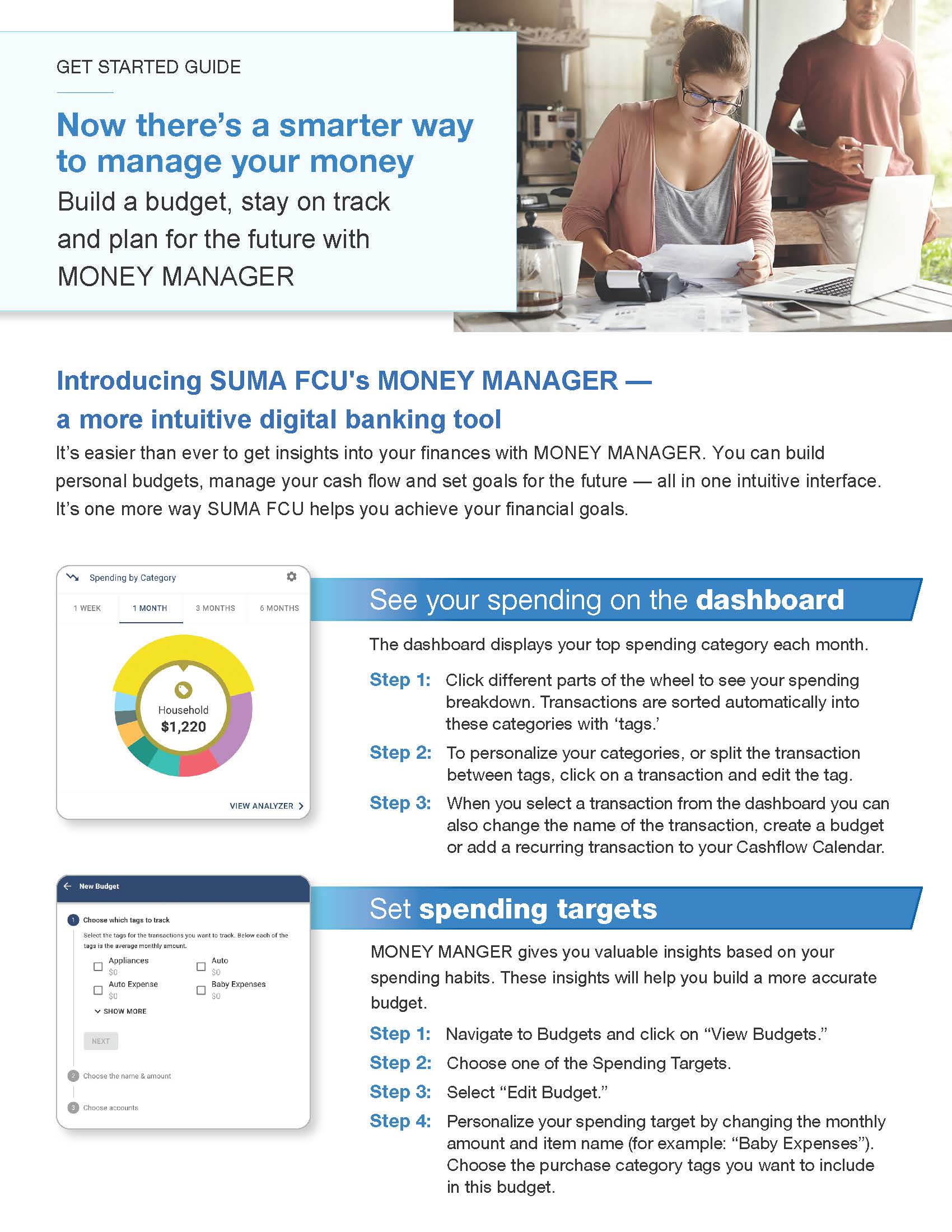 Screenshots of SUMA's Money Manager in our digital banking app